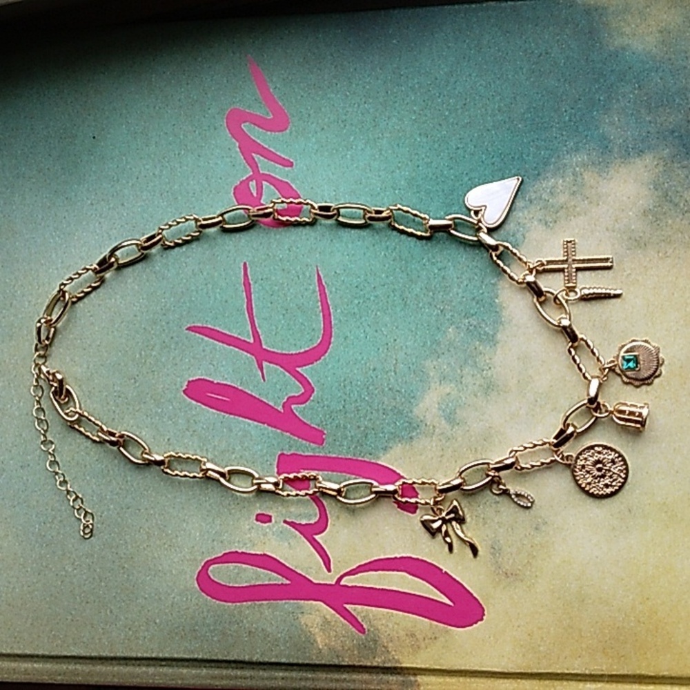 Gold Charm Necklace with 8 Charms - Picture 6 of 7